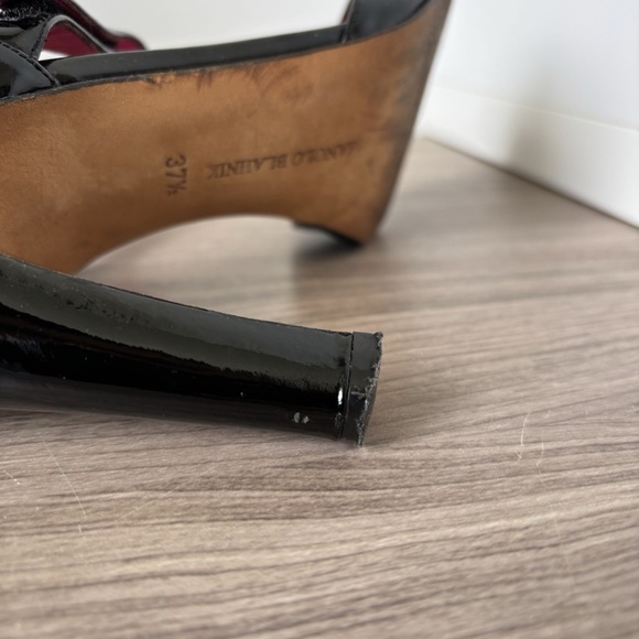 Manolo Blahnik Black Patent Heeled Mary Jane Sandals Sz 7.5 US *VINTAGE*❤️ - Picture 10 of 11